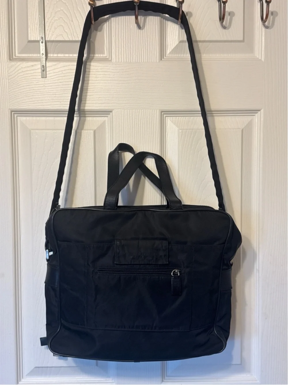 Prada Black Nylon & Saffiano Leather Laptop Bag Briefcase Crossbody Authentic - Picture 2 of 9